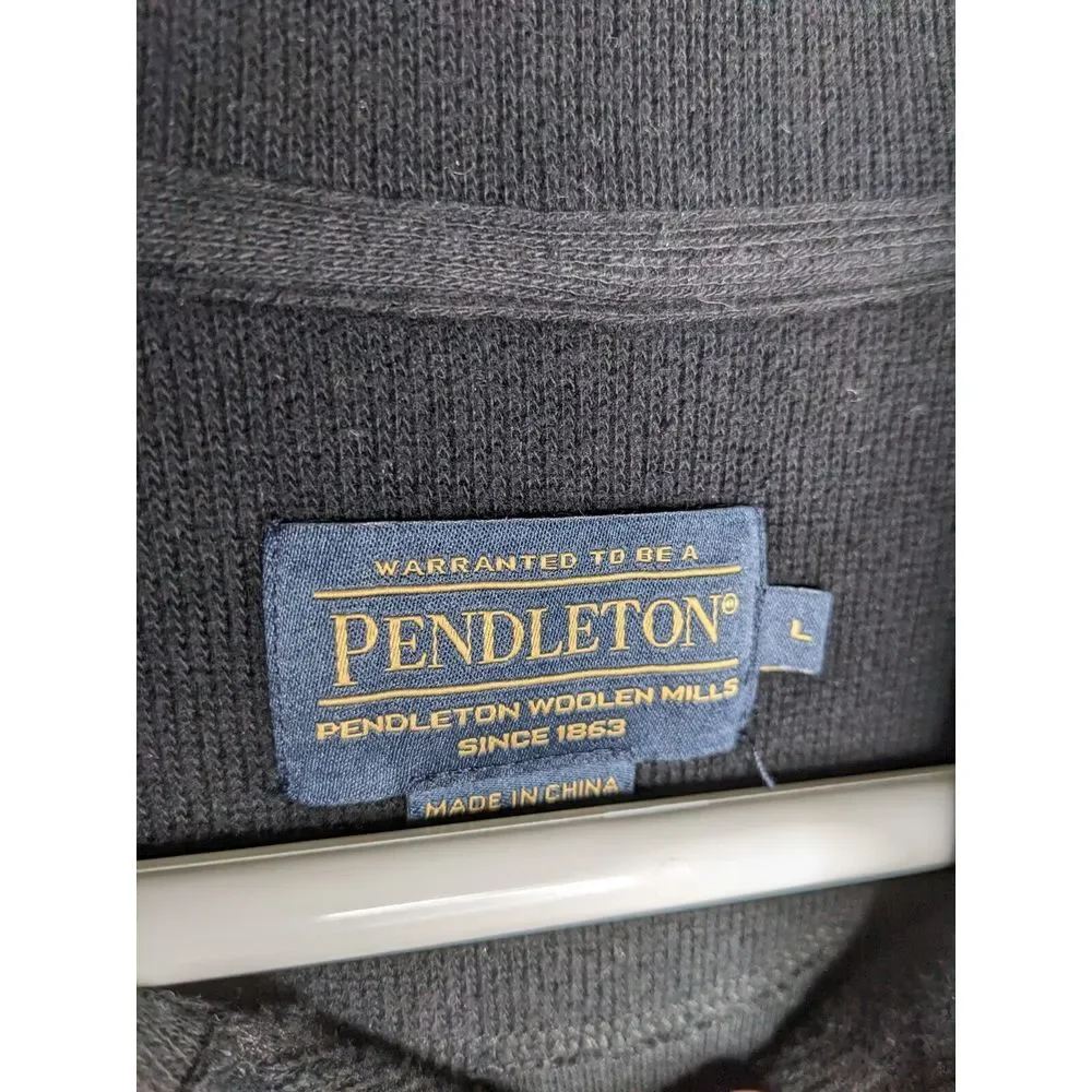 Pendleton Mens 1/4 ZIP Sweater Black Large 100%‎ Cotton Long Sleeve